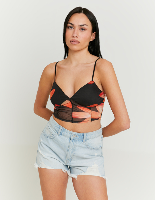 TALLY WEiJL, Mesh Crop Top with Floral Print for Women