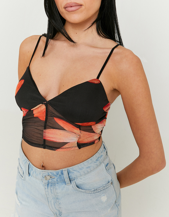 TALLY WEiJL, Mesh Crop Top with Floral Print for Women