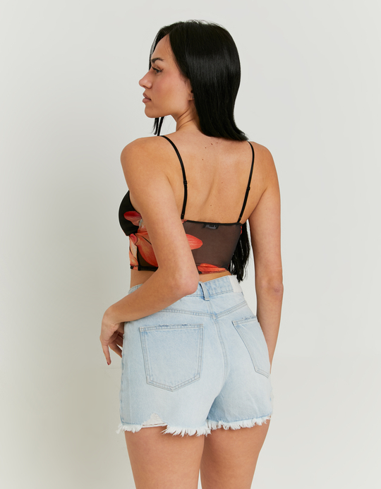 TALLY WEiJL, Mesh Crop Top with Floral Print for Women