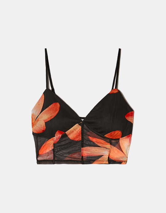 TALLY WEiJL, Mesh Crop Top with Floral Print for Women