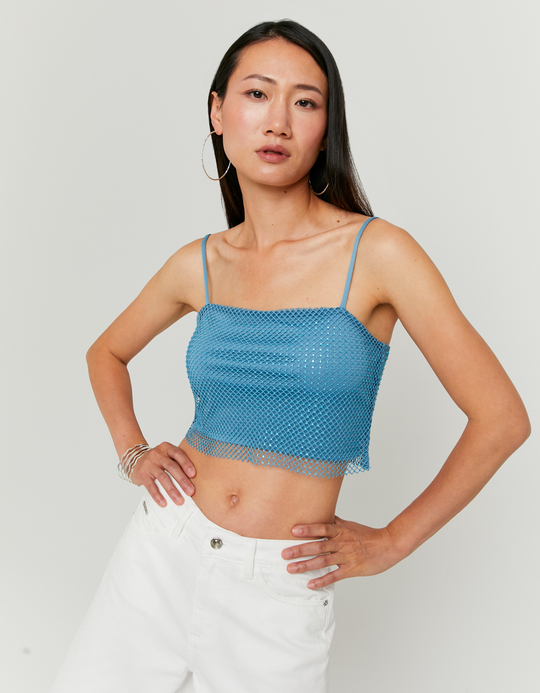 TALLY WEiJL, Blue Net Top with Strass for Women