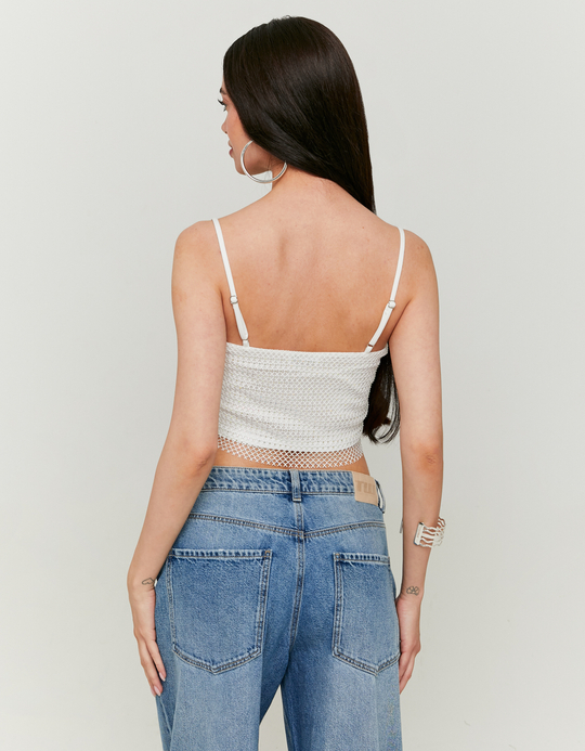 TALLY WEiJL, Weißes Netz-Top mit Strass for Women