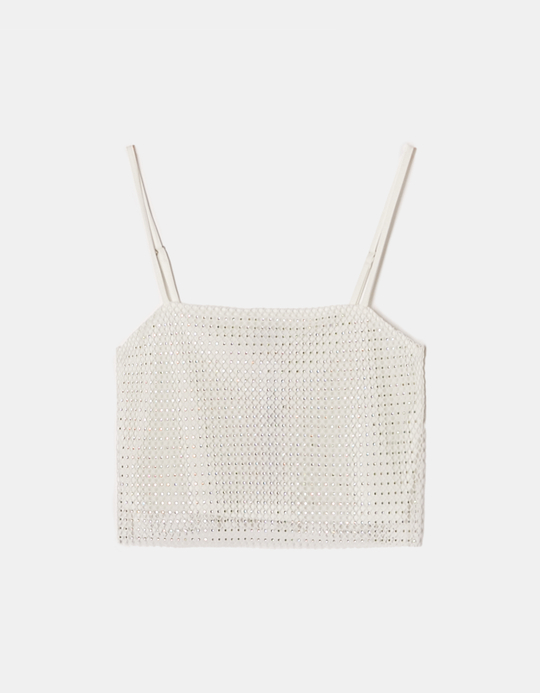 TALLY WEiJL, Weißes Netz-Top mit Strass for Women