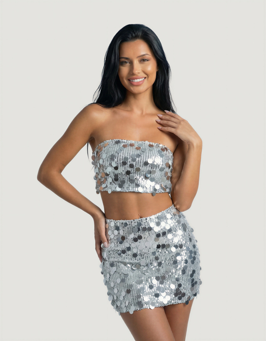 TALLY WEiJL, Top Fascia Argento con Paillettes for Women