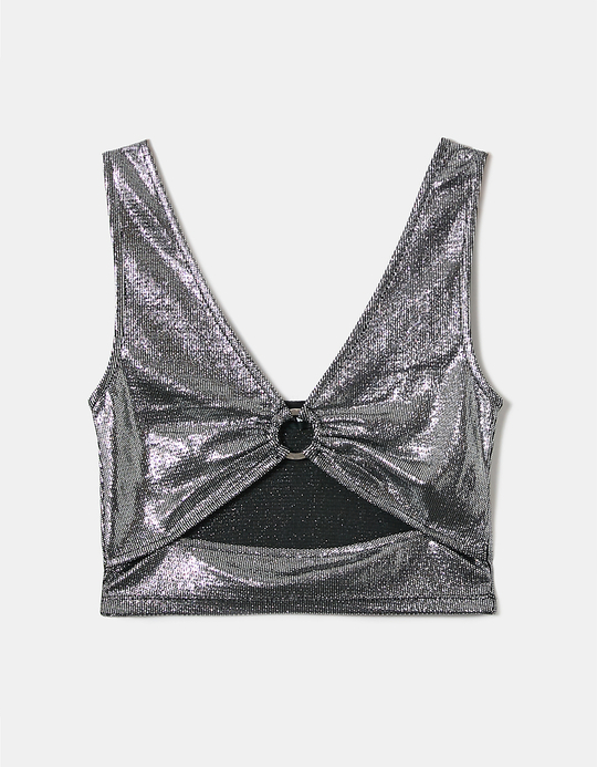 TALLY WEiJL, Silbernes Party-Top mit Cut Out for Women