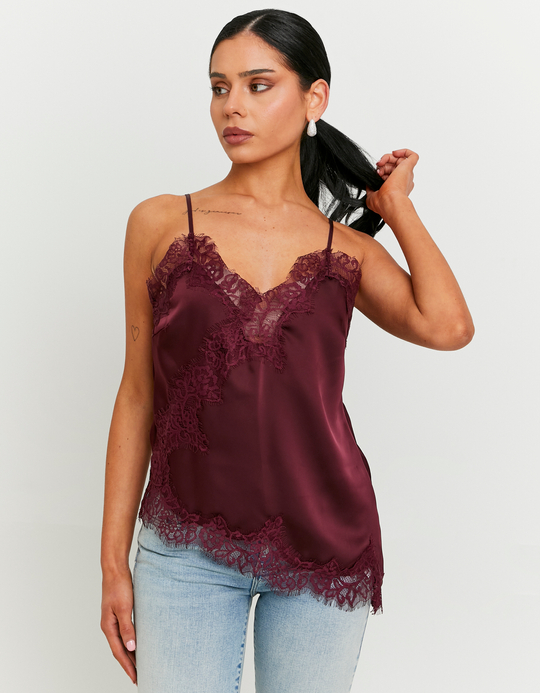 TALLY WEiJL, Asymmetric Satin Top with Lace Trims for Women