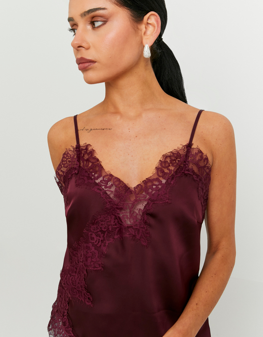 TALLY WEiJL, Asymmetric Satin Top with Lace Trims for Women