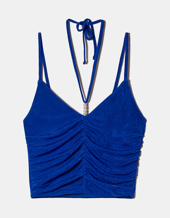 TALLY WEiJL, Crop Top Blu con Increspature for Women