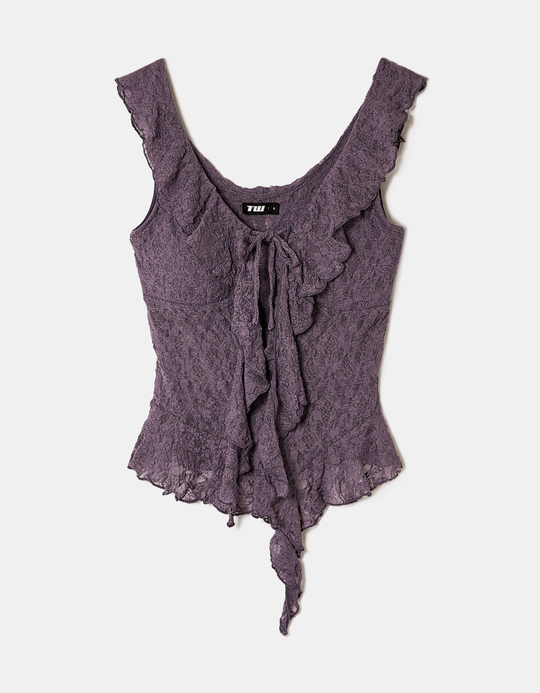 TALLY WEiJL, Top Borgogna in Pizzo con Volant for Women