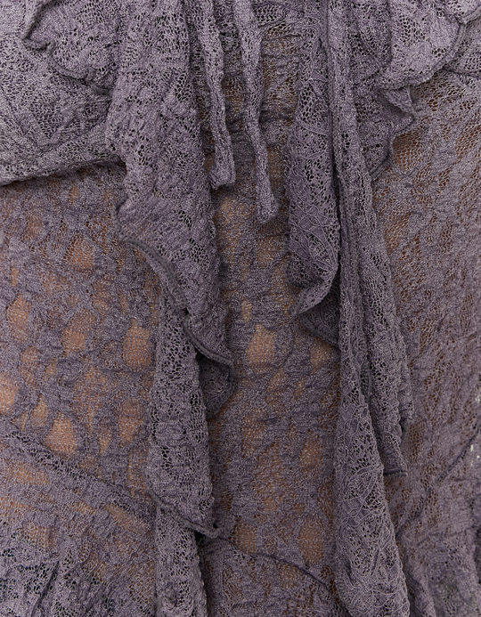 TALLY WEiJL, Burgundy Lace Top with Ruffles for Women