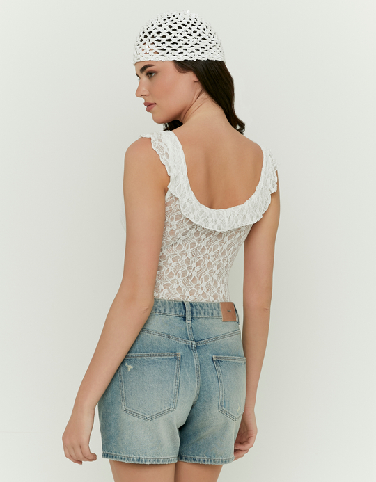 TALLY WEiJL, Weißes Spitzentop mit Volants for Women