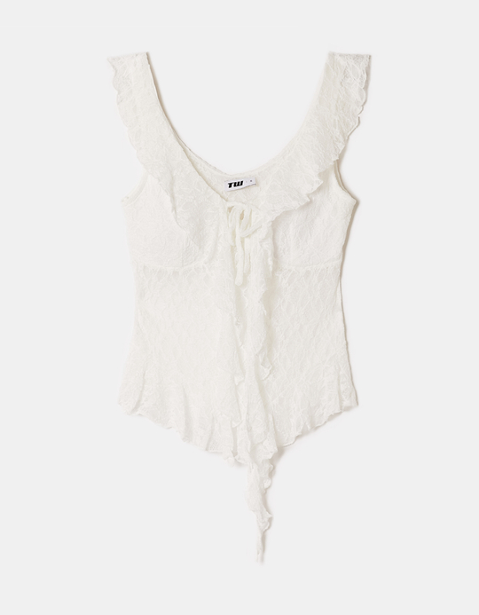 TALLY WEiJL, Top Bianco in Pizzo con Volant for Women