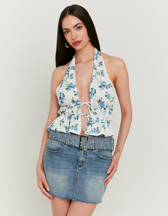 TALLY WEiJL, Floral Tie Front Halter Top for Women