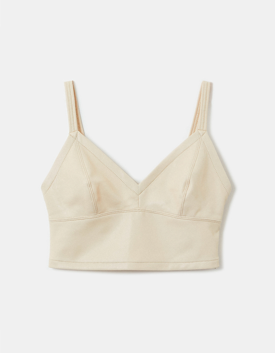 TALLY WEiJL, Beige Faux Leather Crop Top for Women