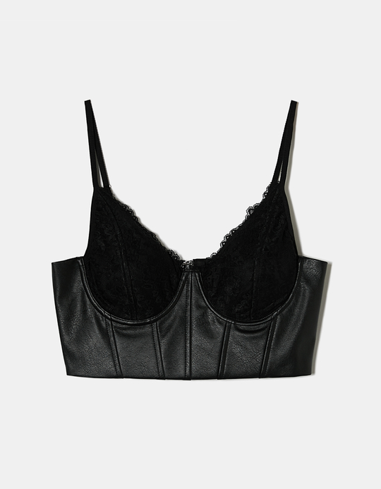 TALLY WEiJL, Schwarzes Kunstleder Bralette mit Spitzen Cups for Women