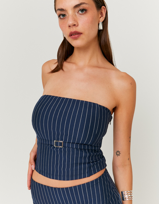 TALLY WEiJL, Blue Bandeau Pinstripes Top with Buckle for Women