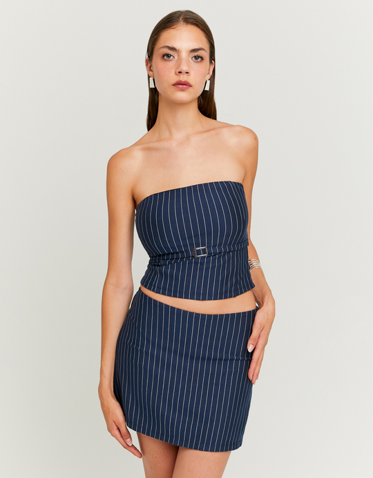 TALLY WEiJL, Blue Bandeau Pinstripes Top with Buckle for Women