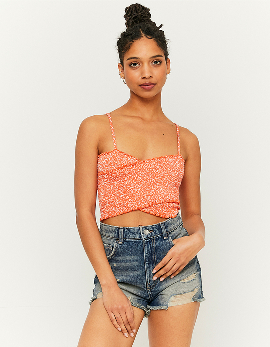 TALLY WEiJL, Orangefarbenes Geblümtes Top mit Elastischen Bändern for Women