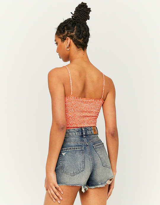 TALLY WEiJL, Orangefarbenes Geblümtes Top mit Elastischen Bändern for Women