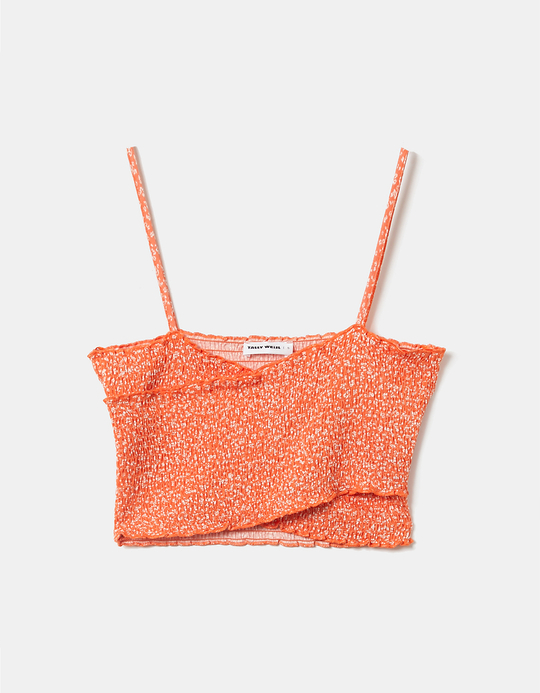 TALLY WEiJL, Orangefarbenes Geblümtes Top mit Elastischen Bändern for Women