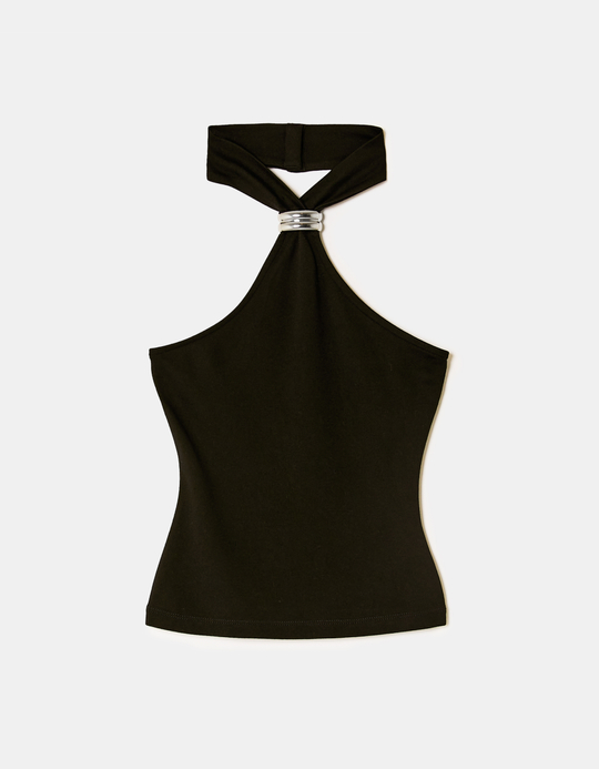 TALLY WEiJL, Black Halter Top with Metallic Detail for Women