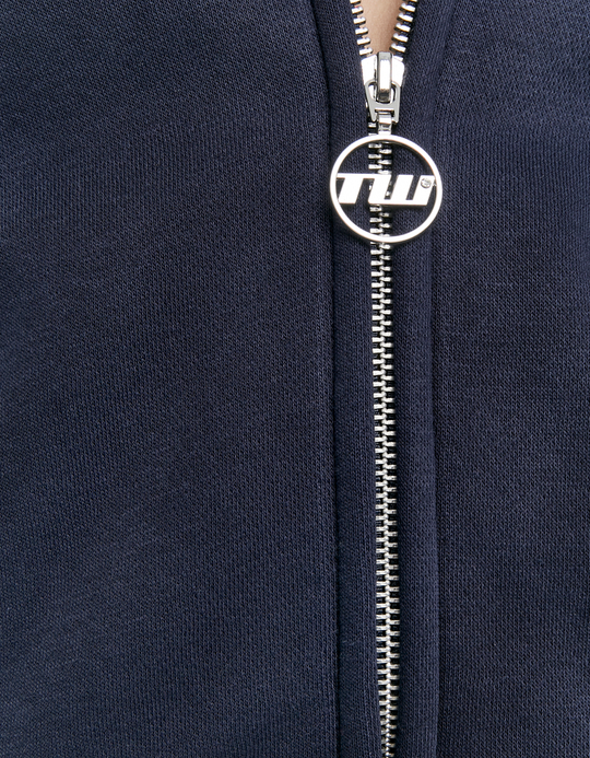 TALLY WEiJL, Marineblaues Oversize Sweatshirt mit Zip und Kontrastpaspeln for Women