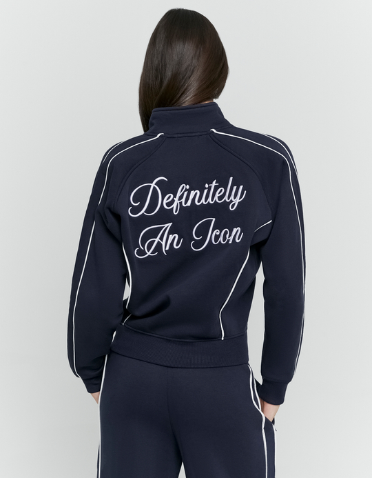TALLY WEiJL, Marineblaues Oversize Sweatshirt mit Zip und Kontrastpaspeln for Women