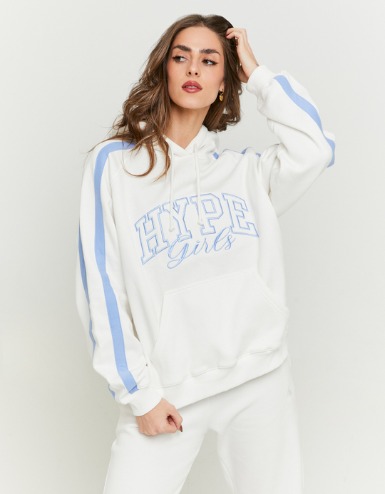 TALLY WEiJL, Weißer Oversize-Hoodie mit blauen Streifen for Women