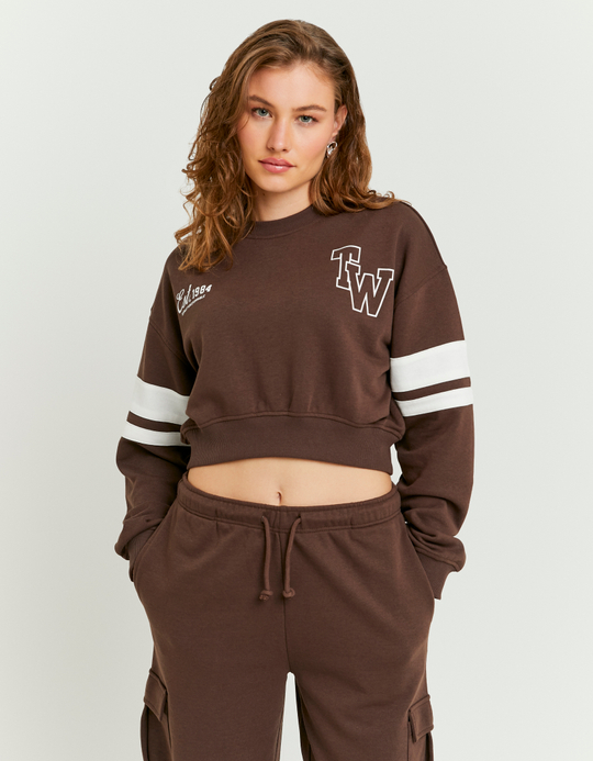 TALLY WEiJL, Brown Cropped Printed Sweatshirt for Women