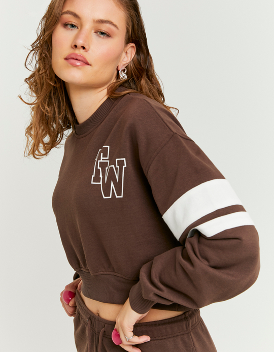 TALLY WEiJL, Brown Cropped Printed Sweatshirt for Women