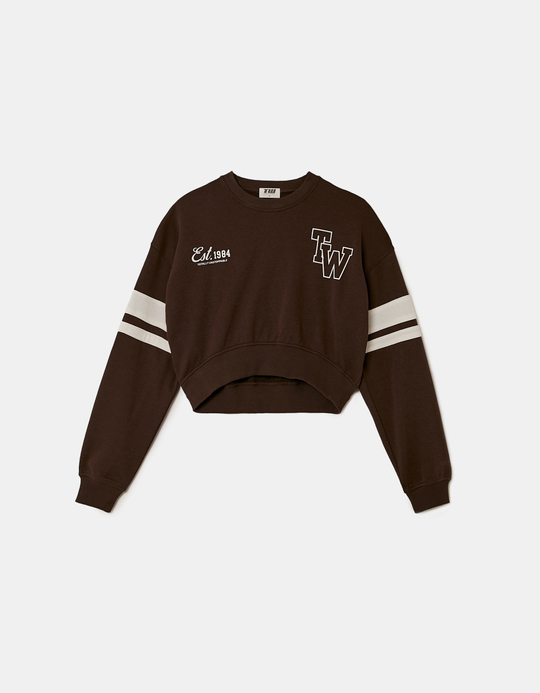 TALLY WEiJL, Brown Cropped Printed Sweatshirt for Women