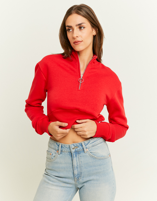 TALLY WEiJL, Felpa Corta Rossa con Zip for Women