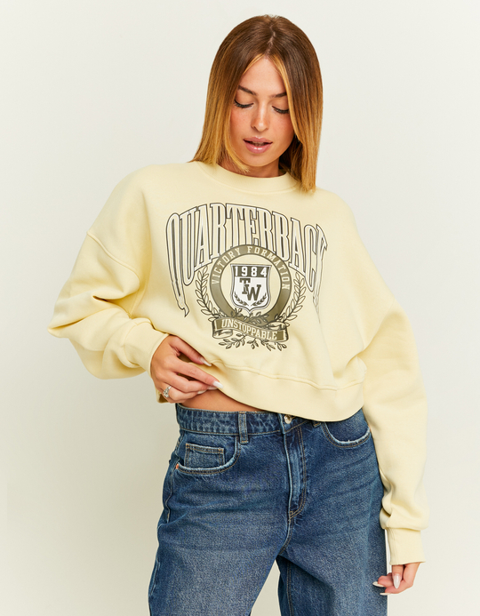 TALLY WEiJL, Yellow Cropped Oversize Sweatshirt with Print for Women
