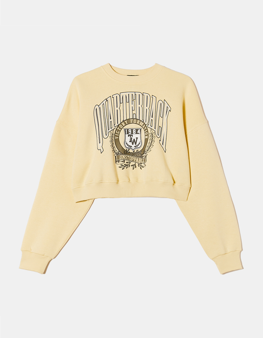 TALLY WEiJL, Yellow Cropped Oversize Sweatshirt with Print for Women