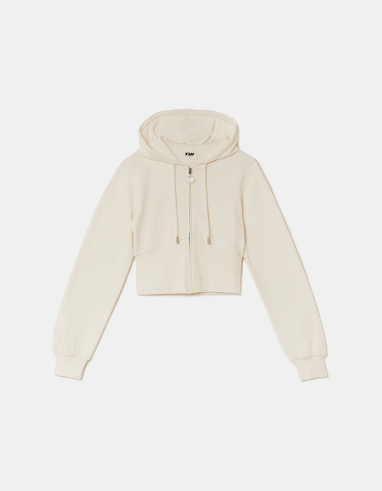 TALLY WEiJL, Weisser kurzer Zip-Up Hoodie for Women