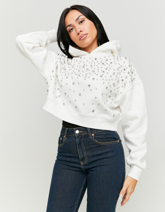 TALLY WEiJL, Weisser Hoodie mit Strass for Women