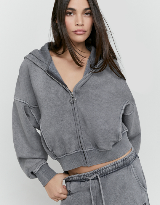 TALLY WEiJL, Grau Zip Hoodie aus Baumwolle mit Kapuze for Women