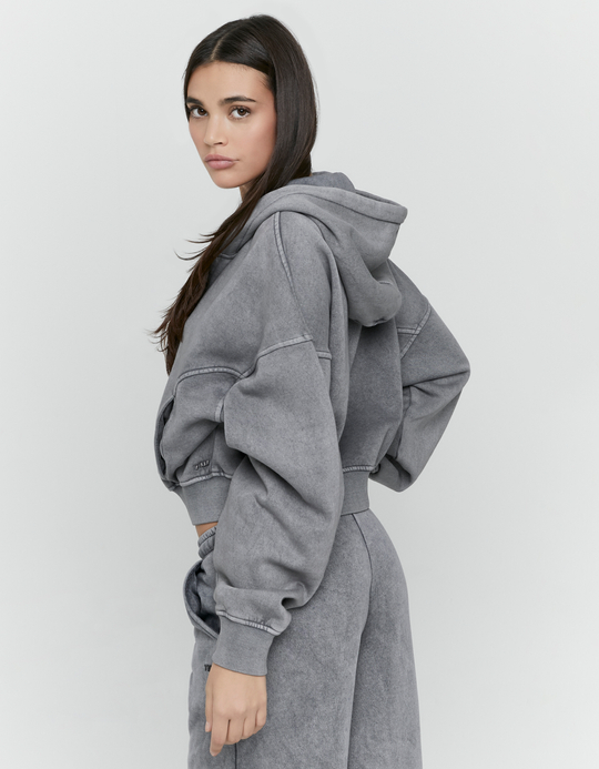 TALLY WEiJL, Grau Zip Hoodie aus Baumwolle mit Kapuze for Women