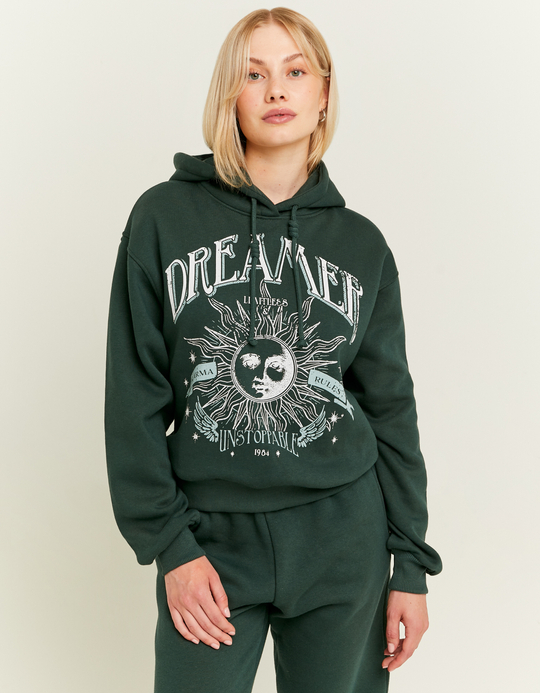 TALLY WEiJL, Sweat à Capuche Vert Oversize Imprimé for Women