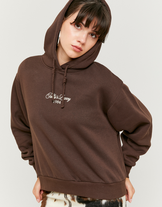 TALLY WEiJL, Felpa con Cappuccio Marrone Ricamata for Women