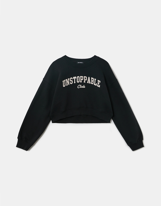 TALLY WEiJL, Black Cropped Printed Sweatshirt for Women