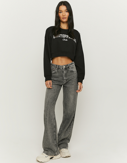 TALLY WEiJL, Black Cropped Printed Sweatshirt for Women
