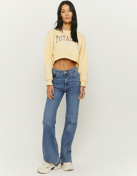 TALLY WEiJL, Yellow Cropped Printed Sweatshirt for Women