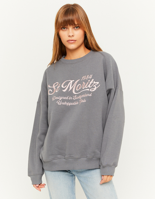 TALLY WEiJL, Grey Oversize Printed Sweatshirt for Women
