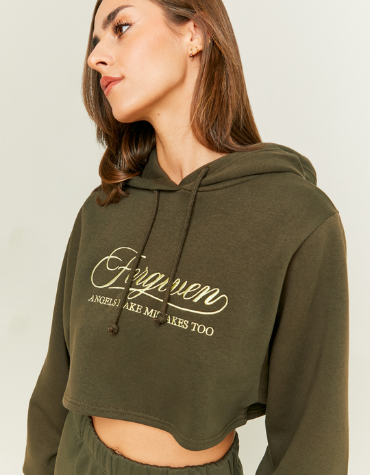 TALLY WEiJL, Khaki Cropped Sweatshirt with Front Print for Women