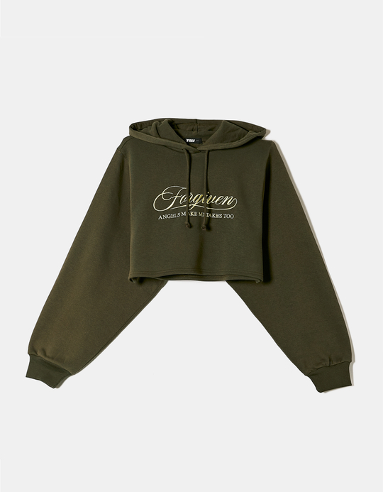 TALLY WEiJL, Khaki Cropped Sweatshirt with Front Print for Women