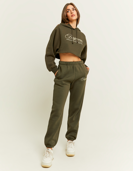 TALLY WEiJL, Khaki Cropped Sweatshirt with Front Print for Women