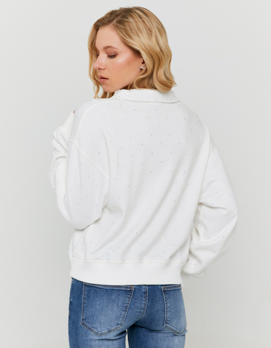 TALLY WEiJL, White Buttoned Sweatshirt with Rhinestones for Women