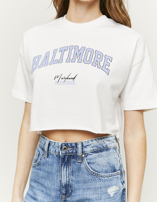TALLY WEiJL, Printed Cropped Short Sleeves T-shirt for Women