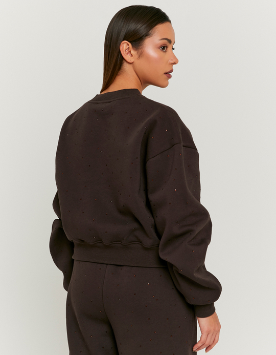 TALLY WEiJL, Braunes Sweatshirt mit Strasssteinen for Women